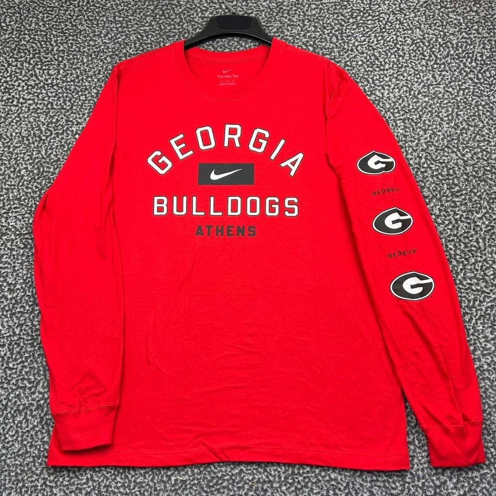 Nike Georgia Bulldogs Shirt Men Large Red Long Sleeve NCAA Cotton New L